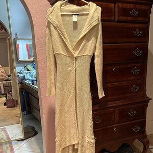 Cream Plunge Neck Long Sleeve Sweater Dress